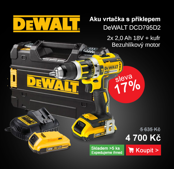 Bezuhlíková aku příklepová vrtačka DeWALT DCD795D2