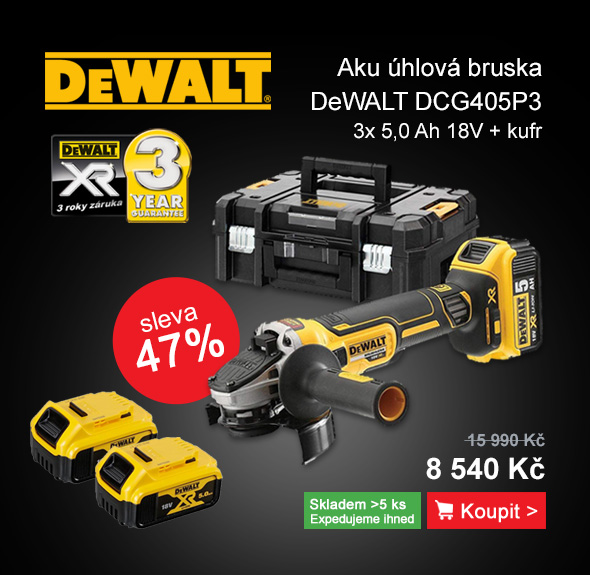 Aku úhlová bruska 3x5,0Ah 18V DeWALT DCG405P3