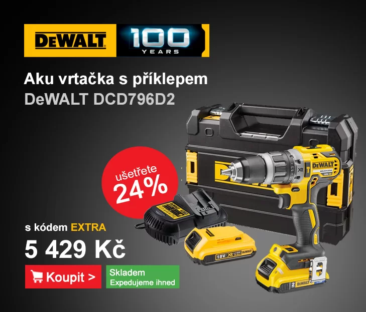 Aku bezuhlíková vrtačka s příklepem DeWALT DCD796D2