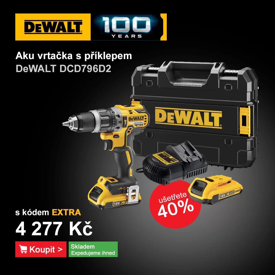 Aku bezuhlíková vrtačka s příklepem 18V XR Li-Ion 2x2,0Ah DeWALT