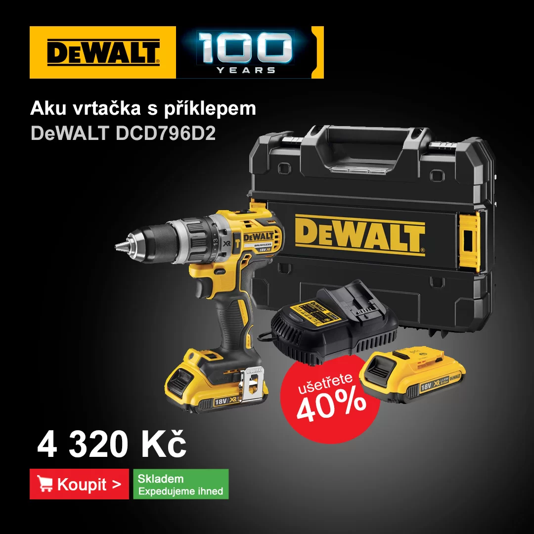 Aku bezuhlíková vrtačka s příklepem 18V XR Li-Ion 2x2,0Ah DeWALT