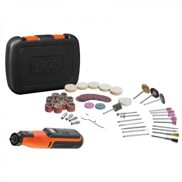 Přímá bruska 7,2V a příslušenství brusných dílů 53 ks, v kufru Black&Decker BCRT8IK