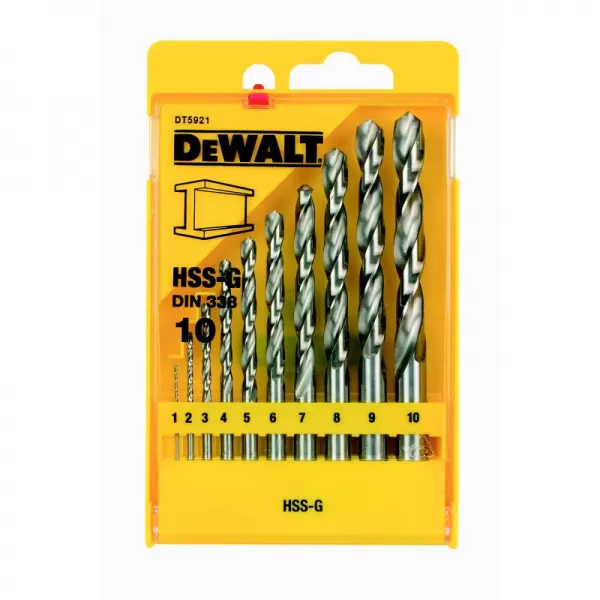 10-ti dílná sada vrtáků do kovu HSS-G DIN 338 DeWALT DT5921