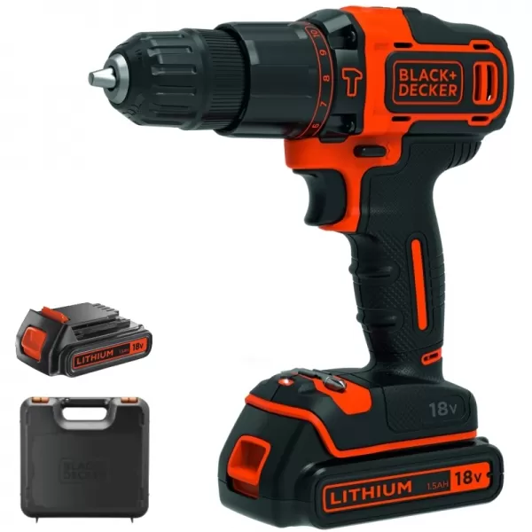Aku příklepová dvourychlostní vrtačka 18V 2x1,5Ah Black&Decker BDCHD18KB