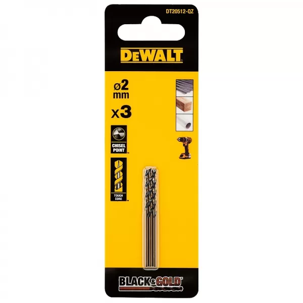 Vrták do kovu 2 mm / 3ks HSS-G Black&Gold DeWALT DT20512