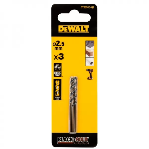 Vrták do kovu 2,5 mm / 3ks HSS-G Black&Gold DeWALT DT20513
