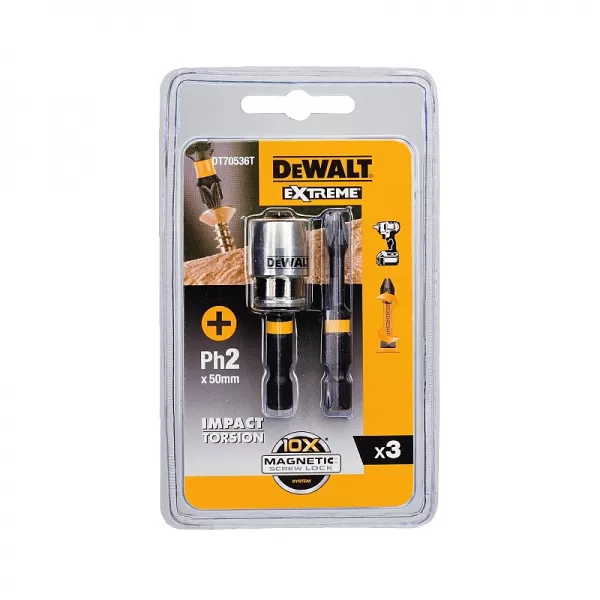Torsion bity 2xPh2 5 0mm + magnetický držák DeWALT DT70536T