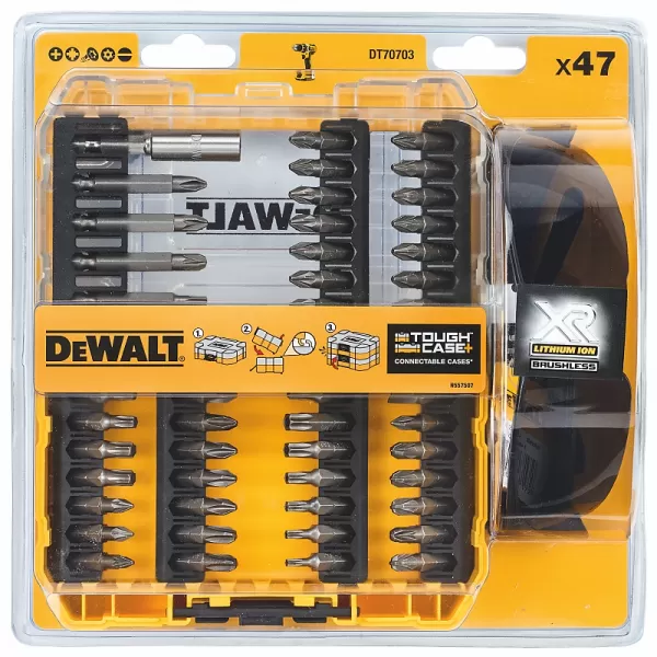 47dílná sada bitů a pracovních brýlí DeWALT DT70703