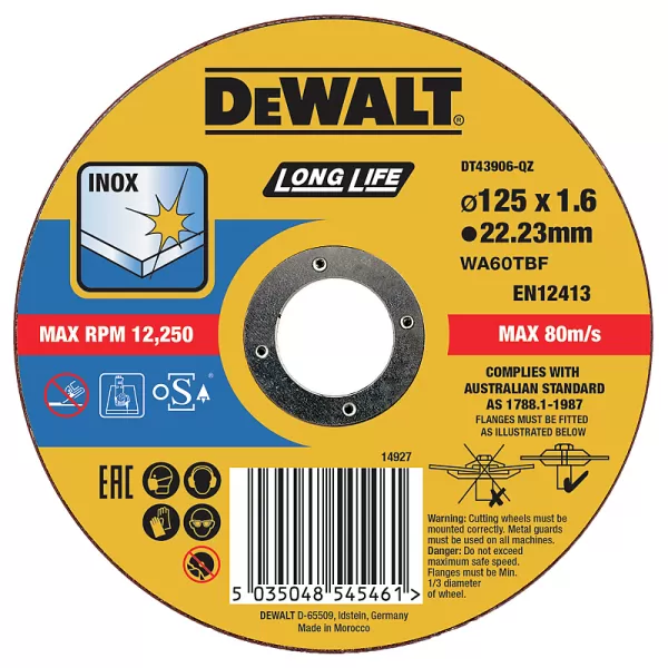 Řezný kotouč 125 x 1,6mm, typ 1 DeWALT DT43906