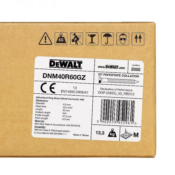 Pozinkované kroužkované hřebíky 4x60mm pro DCN693 2000ks DeWALT DNM40R60GZ