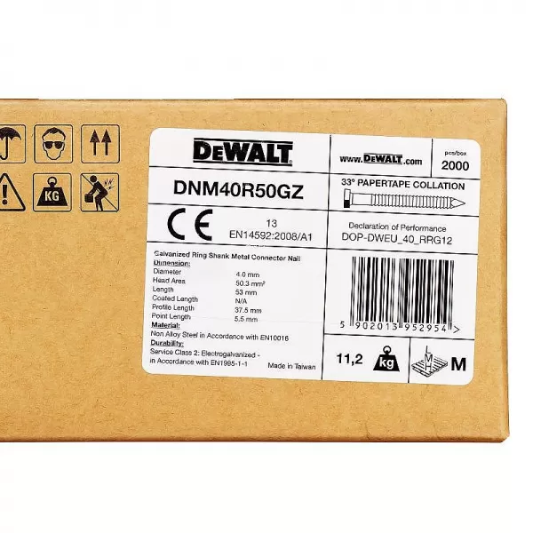 Pozinkované kroužkované hřebíky 4x50mm pro DCN693 2000ks DeWALT DNM40R50GZ