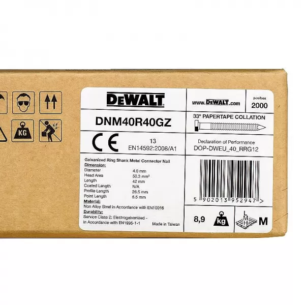 Pozinkované kroužkované hřebíky 4x40mm pro DCN693 2000ks DeWALT DNM40R40GZ