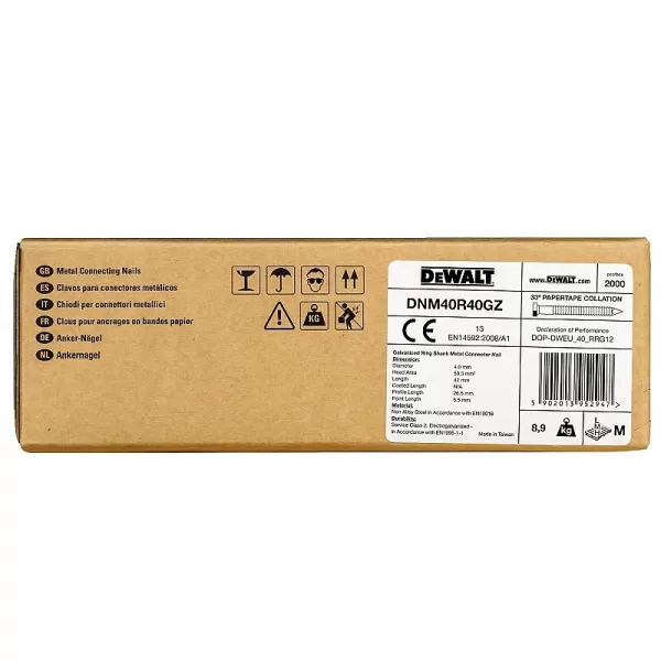 Pozinkované kroužkované hřebíky 4x40mm pro DCN693 2000ks DeWALT DNM40R40GZ