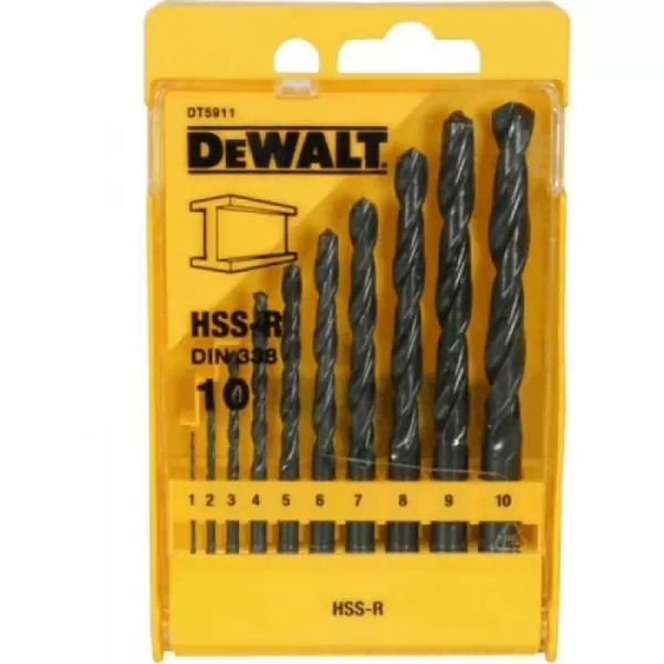 10-ti dílná sada vrtáků do kovu HSS-R DIN 338 DeWALT DT5911
