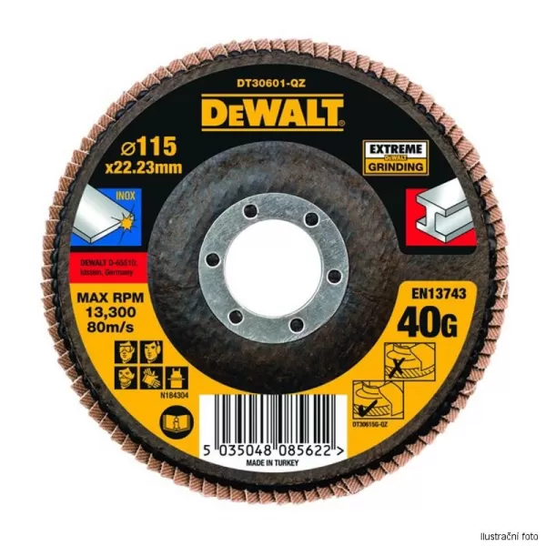Brusný lamelový kotouč Extreme na kov plochý 115x22,2mm x 40G Jumbo Typ 27 DeWALT DT30601