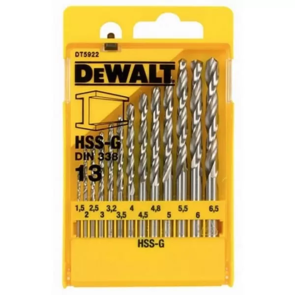 13-ti dílná sada vrtáků do kovu HSS-G DIN 338 DeWALT DT5922