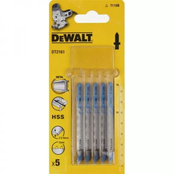 Pilový plátek na silný kov 2,5-6mm přímý řez pro přímočaré pily 76mm 5ks DeWALT DT2161