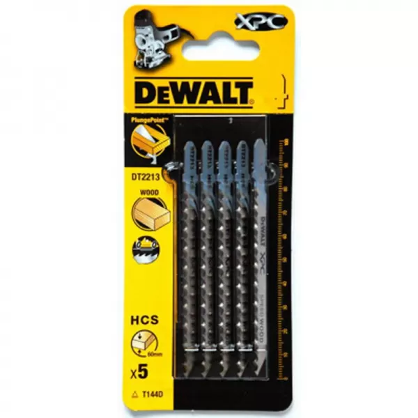 Pilový plátek na dřevo a plasty do 60mm rychlý řez pro přímočaré pily 100mm 5ks DeWALT DT2213