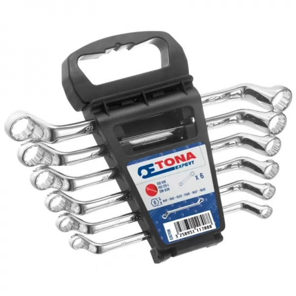6dílná sada vyhnutých očkových klíčů 8x9 - 18x19 mm v plastovém držáku TONA Expert E111708T