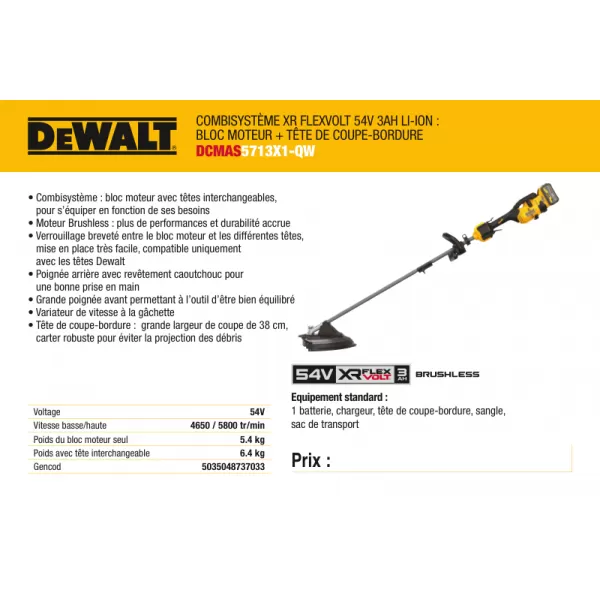 Aku strunová sekačka 54V/1x9,0Ah DeWALT FLEXVOLT DCMAS5713X1