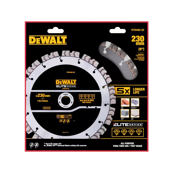Diamantový kotouč ELITE 230 mm segment 12mm, univerzální použití DeWALT DT20462