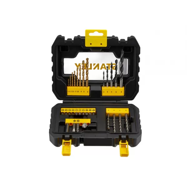 31dílná sada vrtáků do kovu Titanium/dřeva/zdiva, šroubovací bity, magnetický držák bitů, záhlubník Stanley STA88550