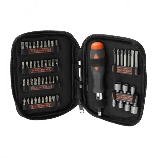 Sada 56ks bitů a nástrčných klíčů s ráčnovým šroubovákem Black&Decker A7104