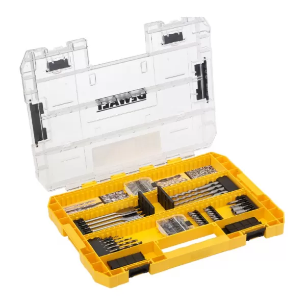 Aku bezuhlíková vícehlavá vrtačka 18V 2x2,0 Ah DeWALT DCD803D2T+ 85-dílná sada bitů a vrtáků DT70762