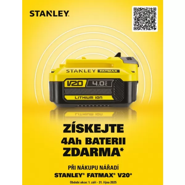 Baterie Stanley ZDARMA k aku nářadí STANLEY FATMAX V20 v min. hodnotě 2 999 Kč (po registraci, expedujeme ze skladu Stanley)