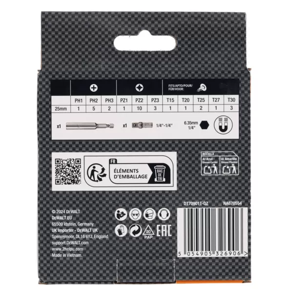 32dílná sada příslušenství FLEXTORQ se standardním držákem bitů edice McLaren DeWALT DT70901T